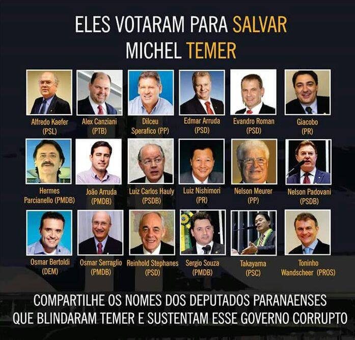 BANCADA DE DEPUTADOS DO PARANÁ VOTAM A FAVOR DE TEMER 